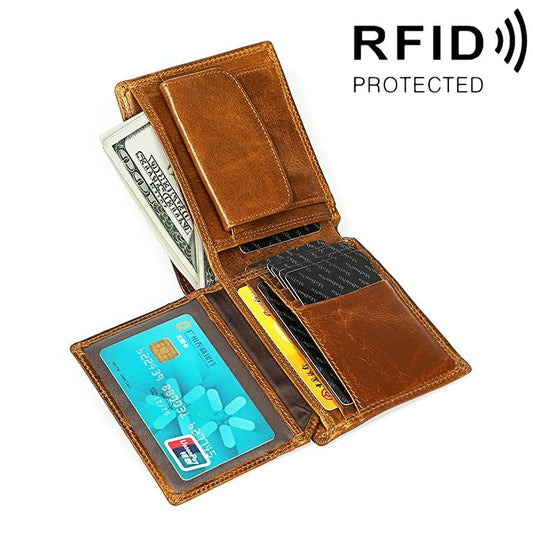 Leather Rfid Wallet with Card Slots for Men - Brown