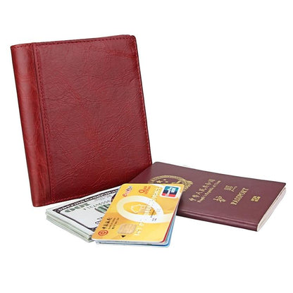 Leather Rfid Passport Wallet - Multi-function - Yellowish-Brown