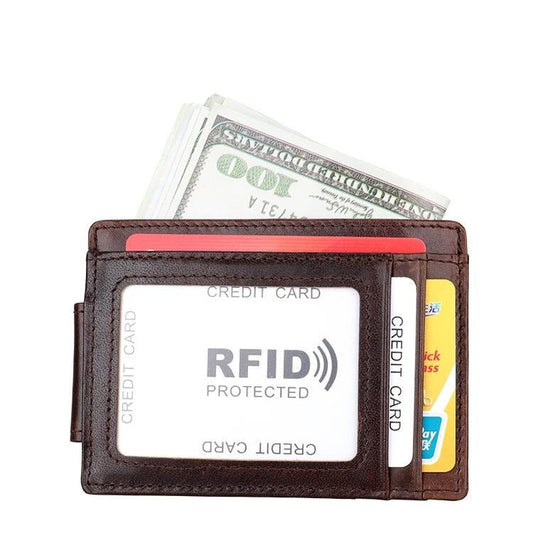 Leather Rfid Card Holder Wallet - Crazy Horse - Coffee