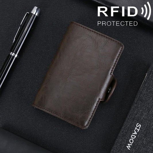 Leather Rfid Blocking Card Wallet - Multi-functional - Coffee