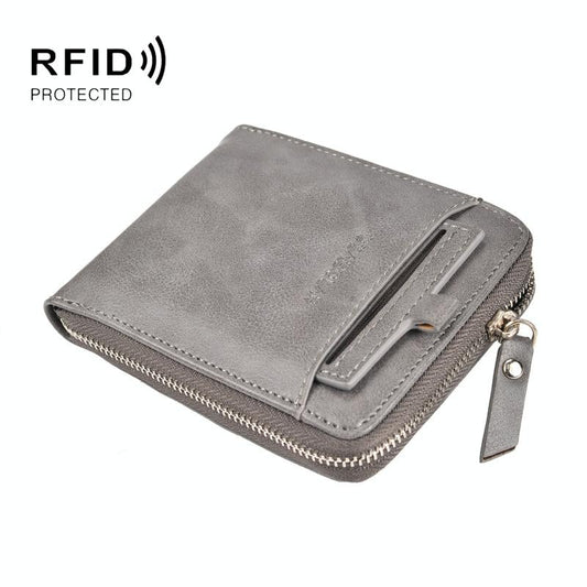 Men Retro Rfid Zip Wallet - Zipper Closure - Grey