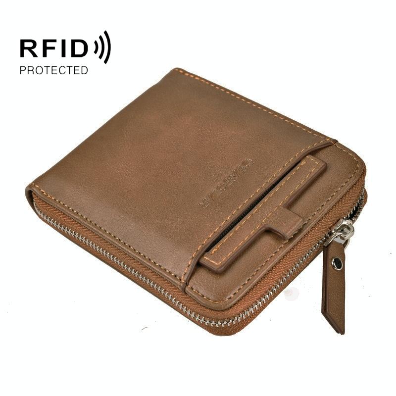 Men Retro Rfid Zip Wallet - Zipper Closure - Grey