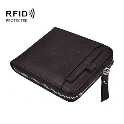Men Retro Rfid Zip Wallet - Zipper Closure - Grey