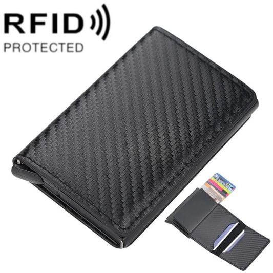 Rfid-protected Plaid Leather Wallet with Automatic Card Ejector - Black