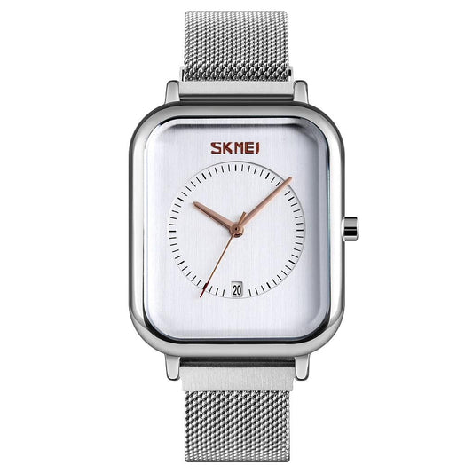 Unisex Magnetic Buckle Mesh Belt Quartz Watch - Silver White