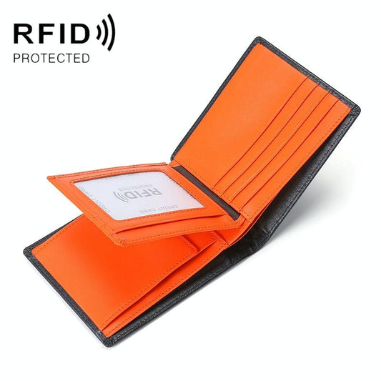 Leather Rfid Blocking Tri-fold Wallet - Orange