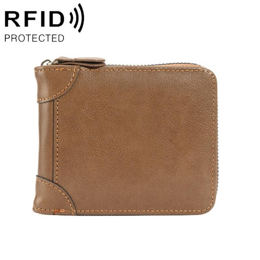 Rfid-protected Men Zip Wallet - Secure & Stylish - Brown
