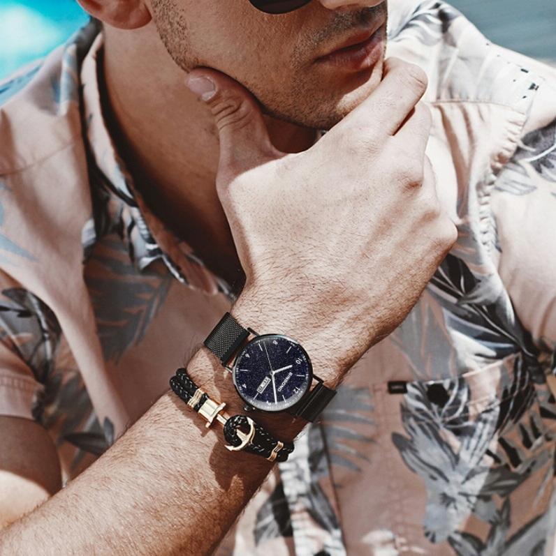 Starry Sky Pattern Quartz Watch for Men - Simple & Luminous - White Net White Shell White Nails