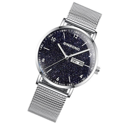 Starry Sky Pattern Quartz Watch for Men - Simple & Luminous - White Net White Shell White Nails