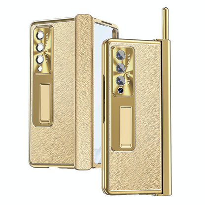 For Samsung Galaxy Z Fold4 5G Shockproof Magnetic Litchi Pattern Phone Case - Silver Gold