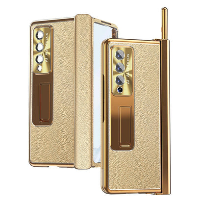 For Samsung Galaxy Z Fold4 5G Shockproof Magnetic Litchi Pattern Phone Case - Silver Gold