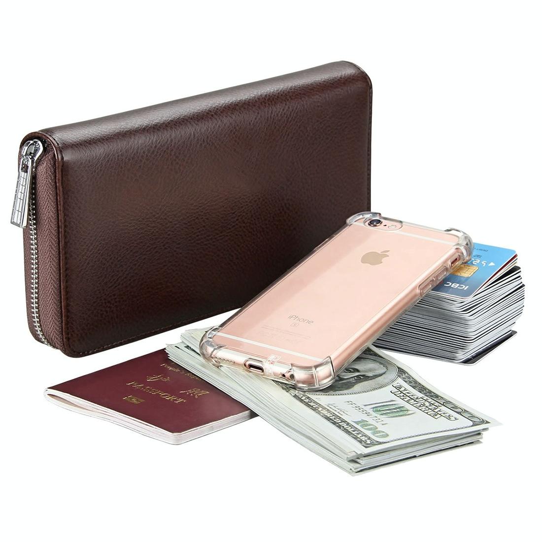 Leather Rfid Passport & Card Holder - Compact - Coffee
