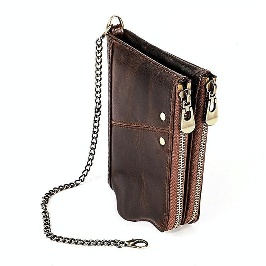 Leather Wallet with Rfid Protection and Strap - Card Slots - Coffee