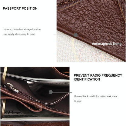 Men Rfid Leather Passport Wallet - Compact & Secure - Coffee