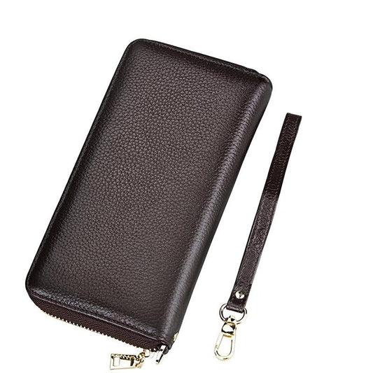 Leather Rfid Card Holder Wallet with Hand Strap - Coffee
