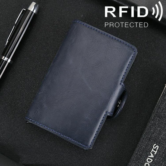 Leather Rfid Blocking Card Wallet - Multi-functional - Dark Blue