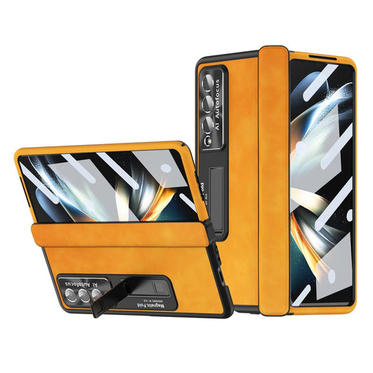 For Samsung Galaxy Z Fold4 5G Magnetic Phone Case - Napa Pattern - Lemon Yellow