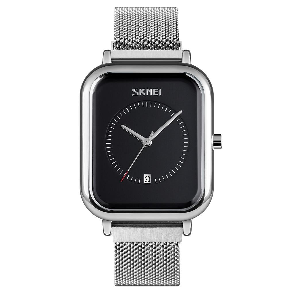 Unisex Magnetic Buckle Mesh Belt Quartz Watch - Silver Black