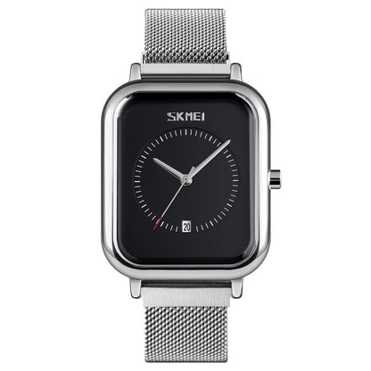 Unisex Magnetic Buckle Mesh Belt Quartz Watch - Silver Black