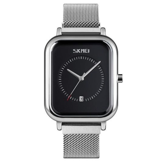 Unisex Magnetic Buckle Mesh Belt Quartz Watch - Silver Black