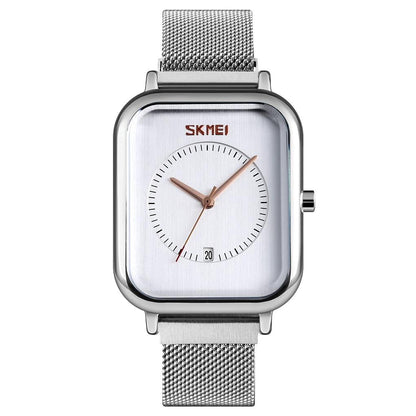 Unisex Magnetic Buckle Mesh Belt Quartz Watch - Silver Black