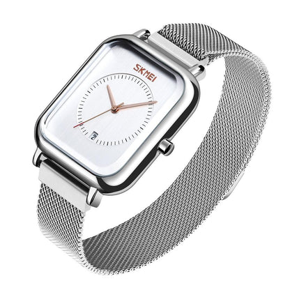 Unisex Magnetic Buckle Mesh Belt Quartz Watch - Silver Black