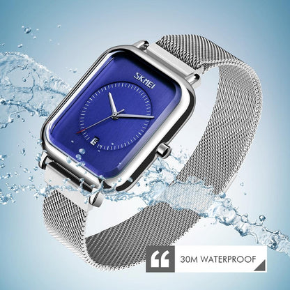 Unisex Magnetic Buckle Mesh Belt Quartz Watch - Silver Black