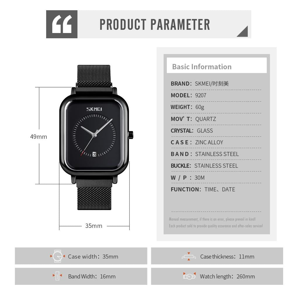 Unisex Magnetic Buckle Mesh Belt Quartz Watch - Silver Black