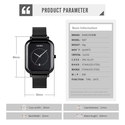 Unisex Magnetic Buckle Mesh Belt Quartz Watch - Silver Black