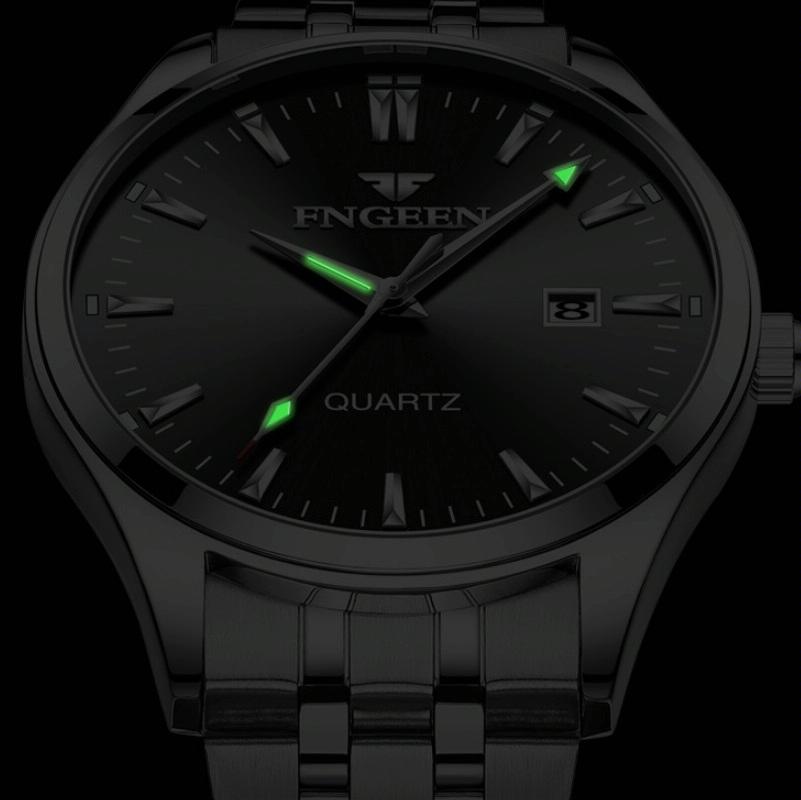 Simple Luminous Quartz Watch for Men with Calendar - Black Steel Black Surface