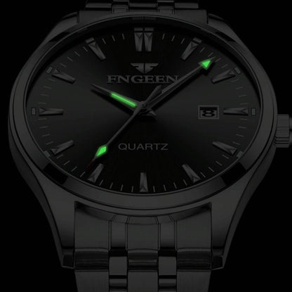 Simple Luminous Quartz Watch for Men with Calendar - Black Steel Black Surface