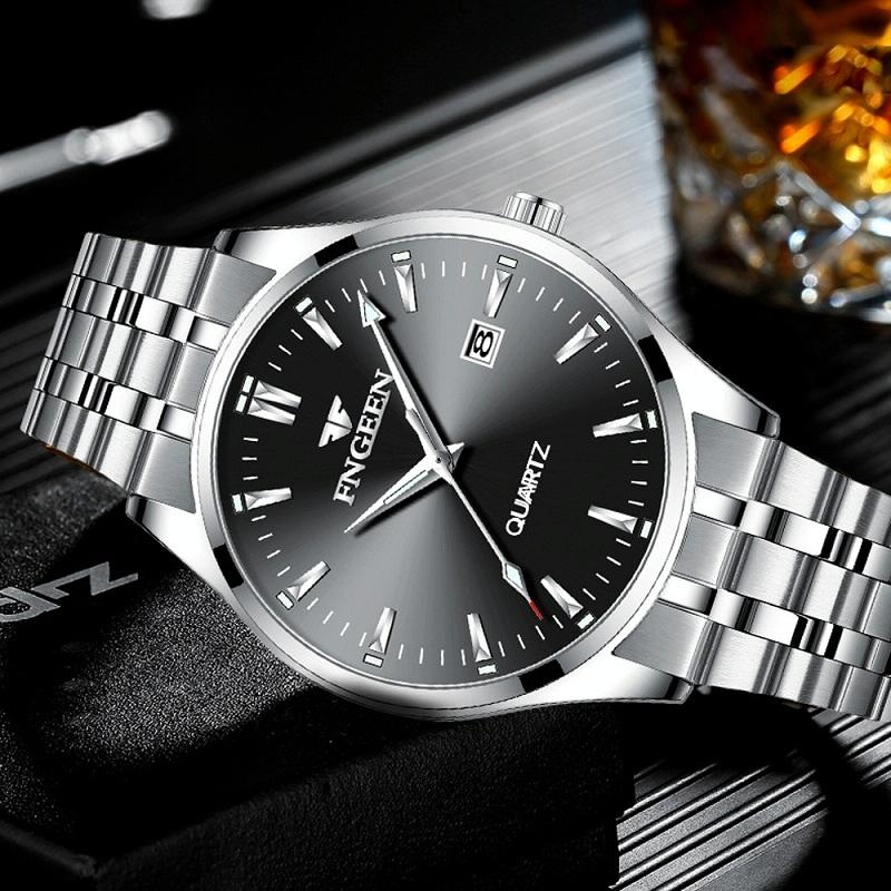 Simple Luminous Quartz Watch for Men with Calendar - Black Steel Black Surface
