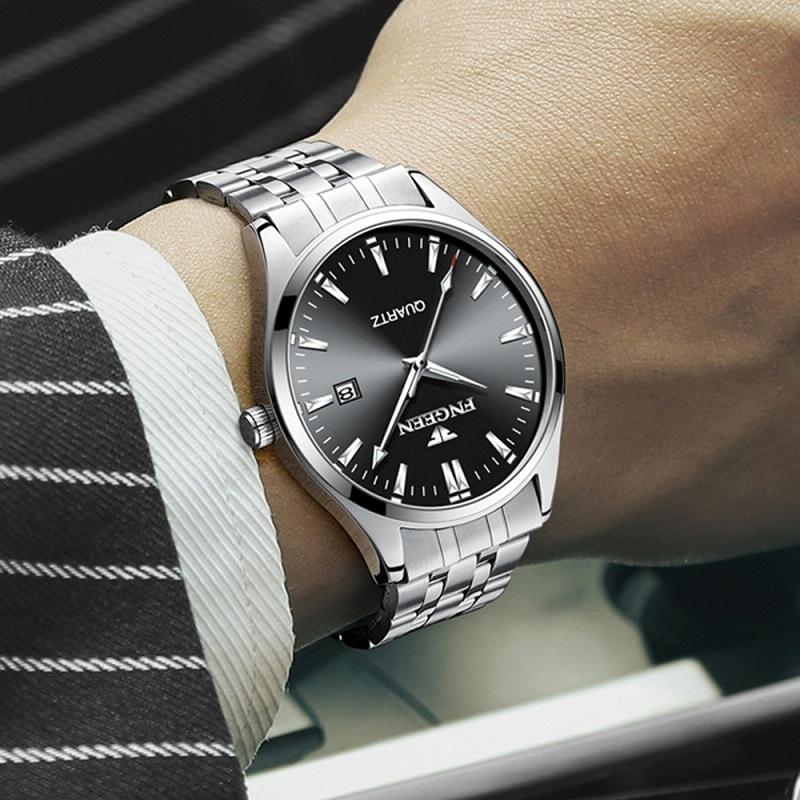 Simple Luminous Quartz Watch for Men with Calendar - Black Steel Black Surface