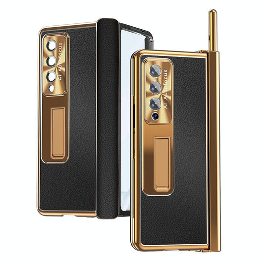 For Samsung Galaxy Z Fold4 5G Shockproof Magnetic Litchi Pattern Phone Case - Black Gold