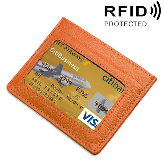 Leather Rfid Card Holder - Blocking - Orange