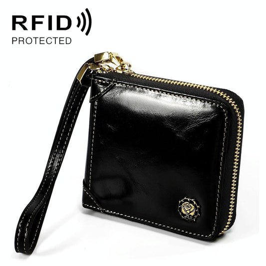 Rfid Leather Wallet with Lanyard - Multi-functional - Black