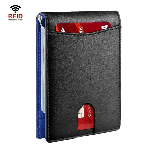 Rfid-protected Leather Wallet - Flat Pattern Blue Inside