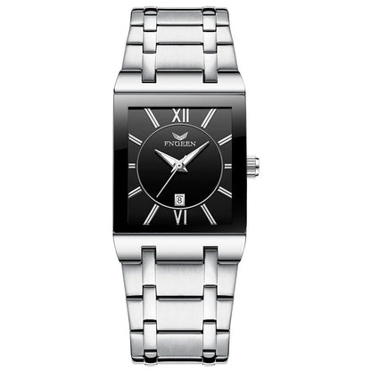 Waterproof Square Men Watch with Calendar - 50m - White Steel Black Surface