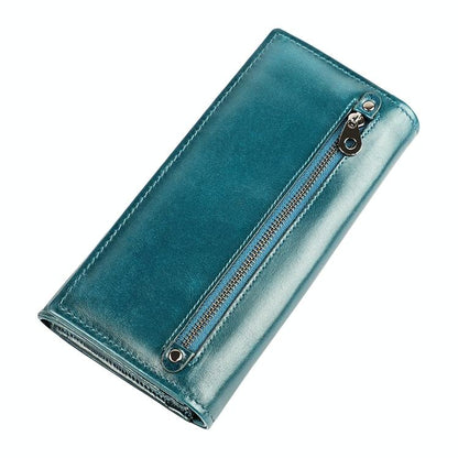 Versatile Retro Leather Rfid Lady Wallet - Blue