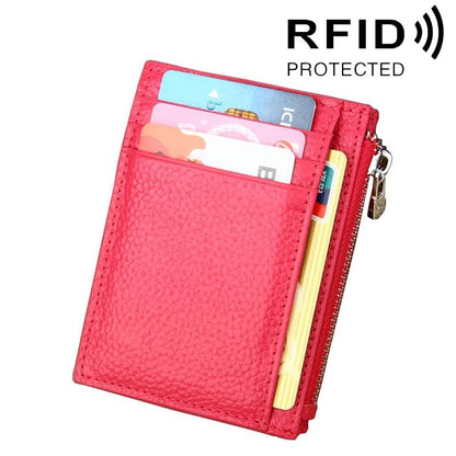 Leather Rfid Blocking Card Holder Wallet - Cowhide - Magenta