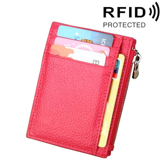 Leather Rfid Blocking Card Holder Wallet - Cowhide - Magenta