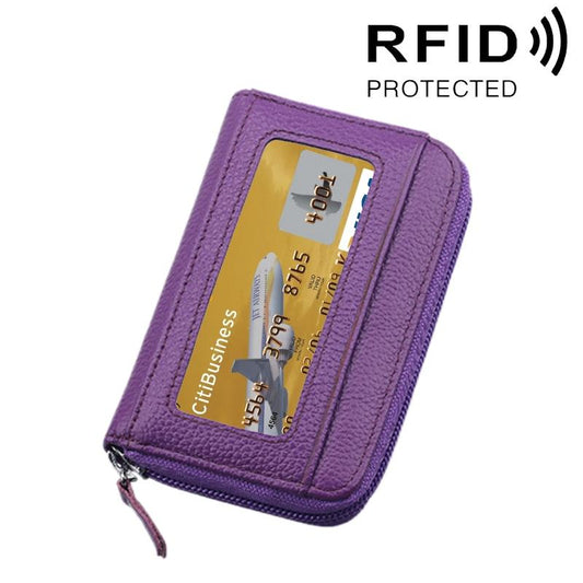 12-slot Leather Rfid Blocking Card Holder Wallet - Purple