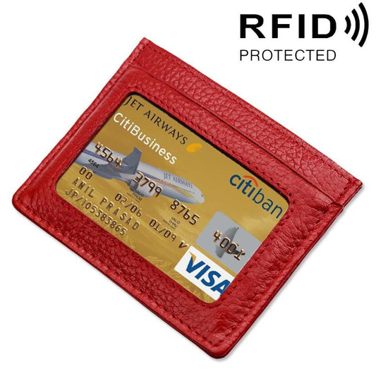 Leather Rfid Card Holder - Blocking - Red