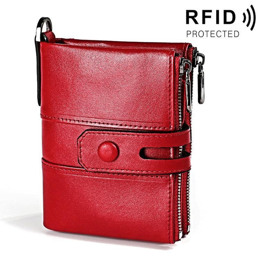 Men Retro Texture Double Zip Rfid Wallet - Anti-magnetic - Red