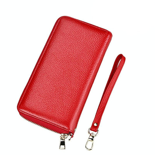 Leather Rfid Card Holder Wallet with Hand Strap - Red