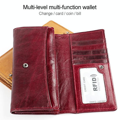 Versatile Retro Leather Rfid Lady Wallet - Wine Red