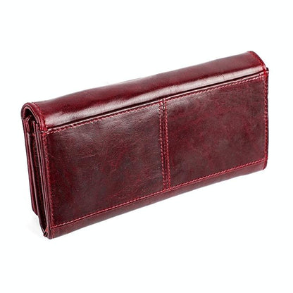 Versatile Retro Leather Rfid Lady Wallet - Wine Red