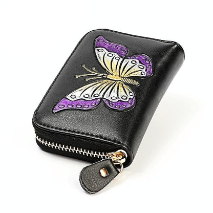 Leather Wallet with Rfid Protection and Butterfly Pattern - Silver