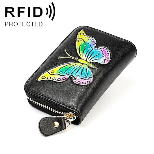 Leather Wallet with Rfid Protection and Butterfly Pattern - Colour