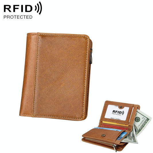 Antimagnetic Rfid Leather Wallet for Men - Brown